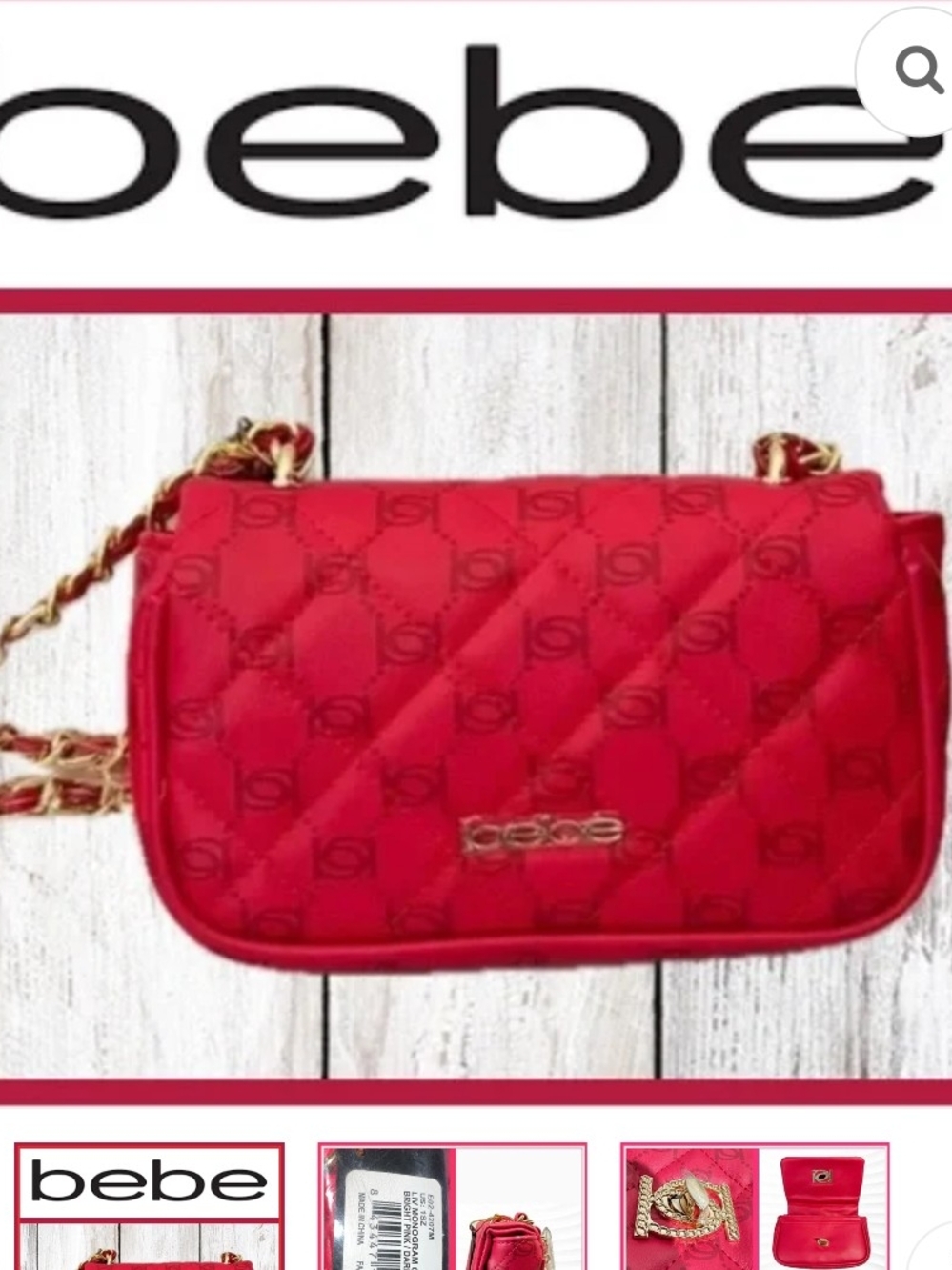 bebe Red Quilted Chain-Strap Crossbody